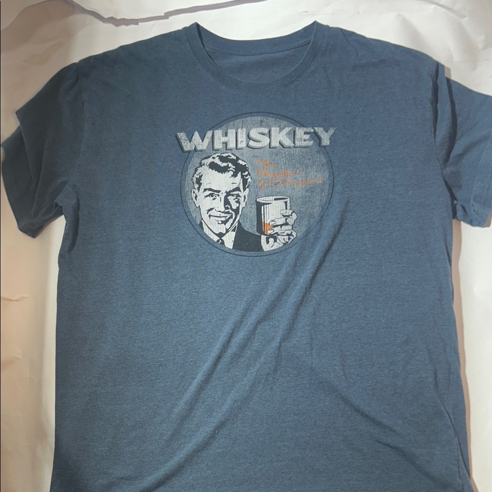 Whiskey “The Breakfast Of Champions!” Blue/Gray Graphic T-Shirt (No Tag)